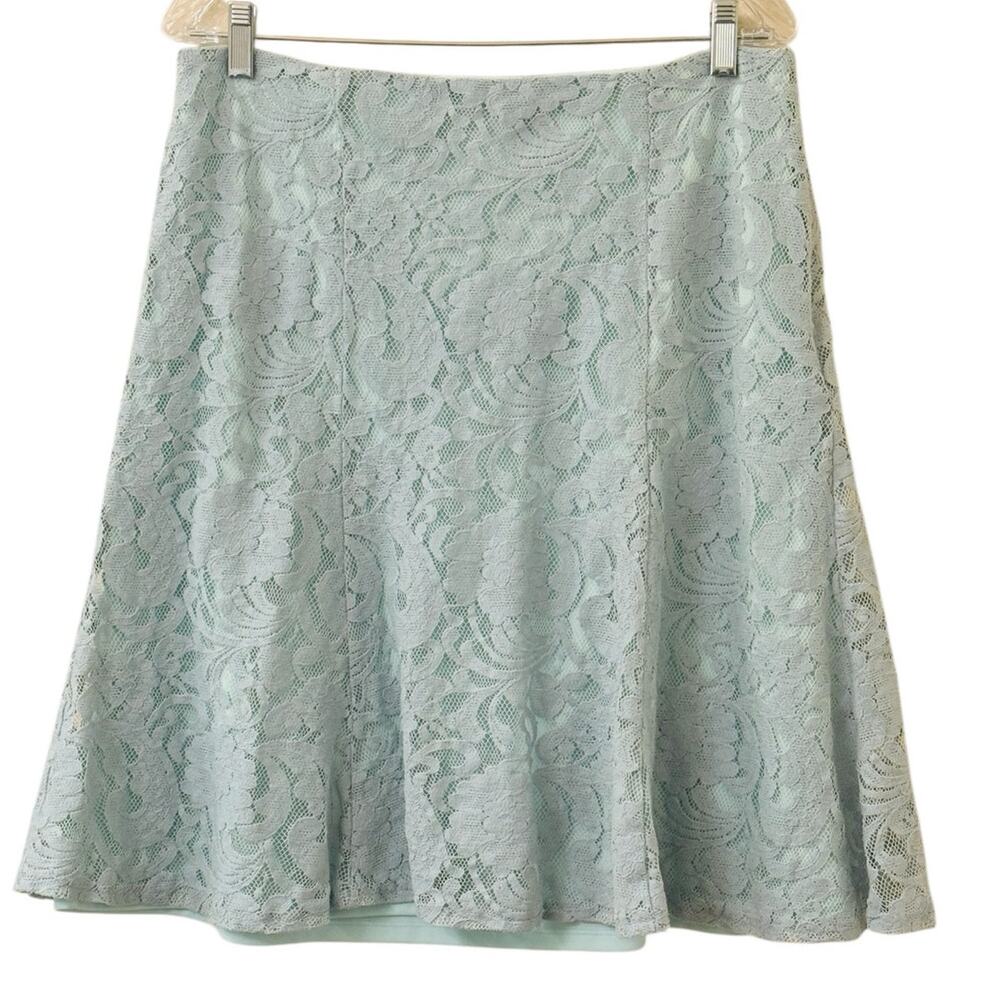 Roz & Ali Seafoam Green Lace A-Line Skirt Lined Side Zipper Size 14